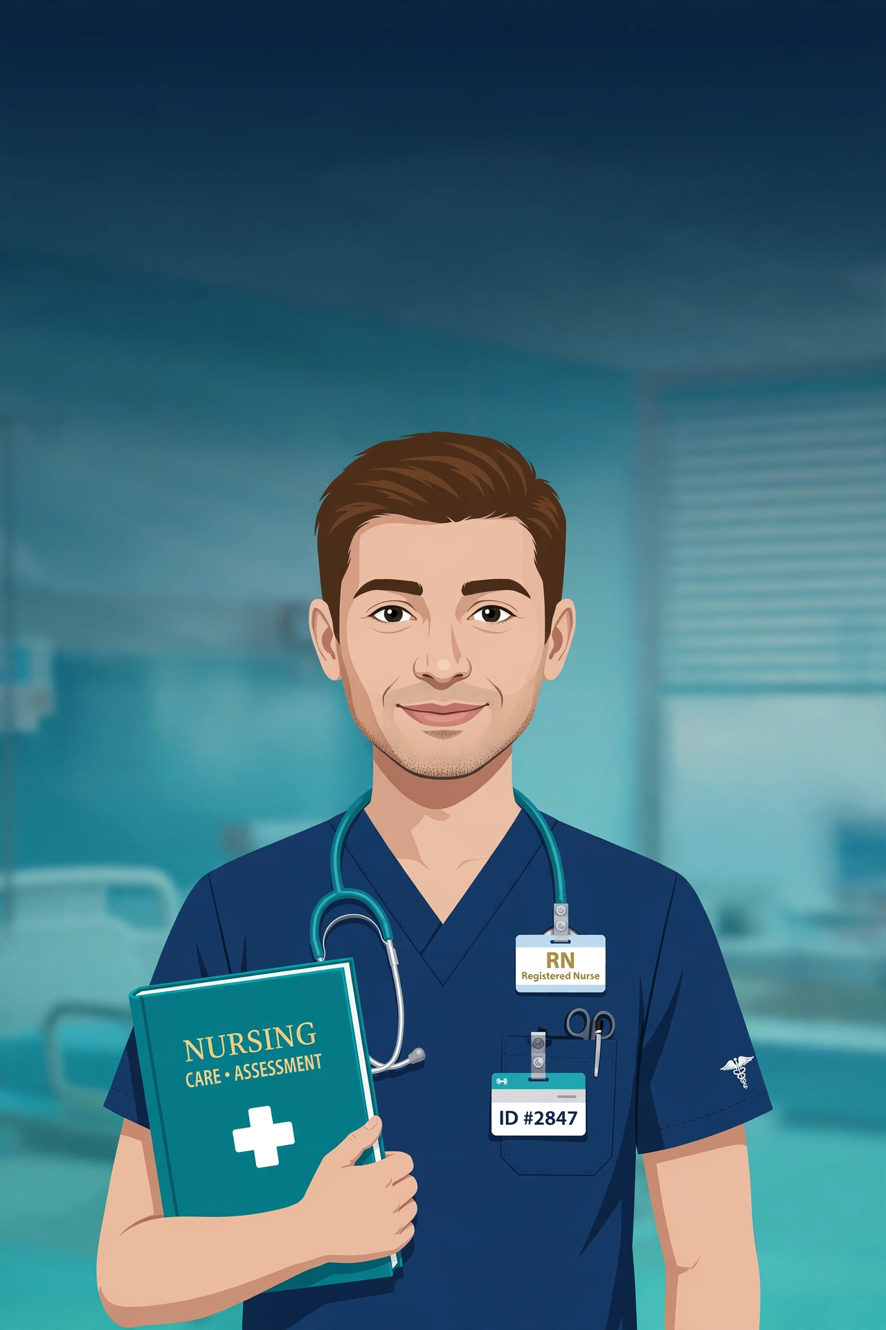 Illustration of a nurse holding study materials